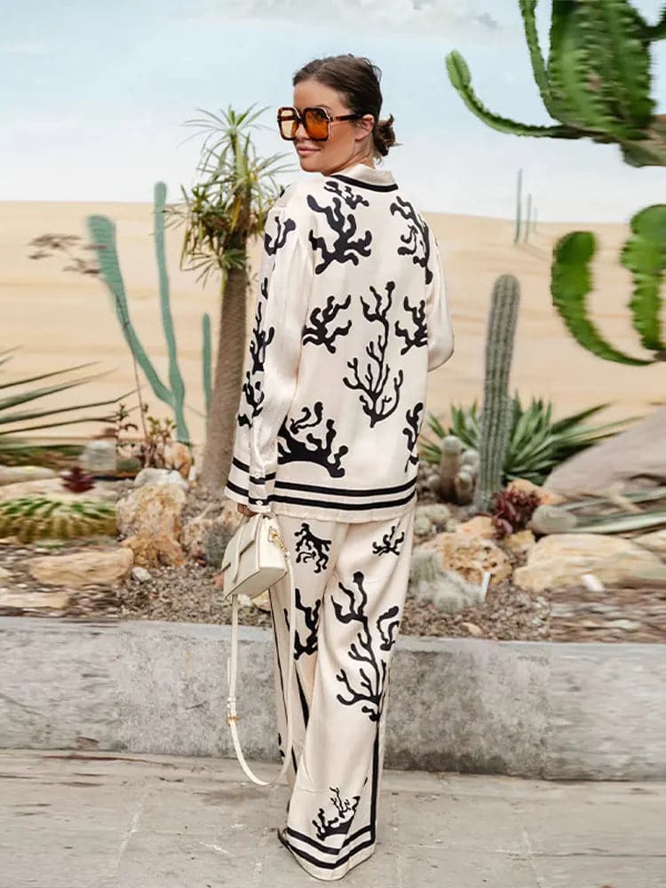 SOFIA™ | Two-piece Set with Patterned Shirt & Wide Pants