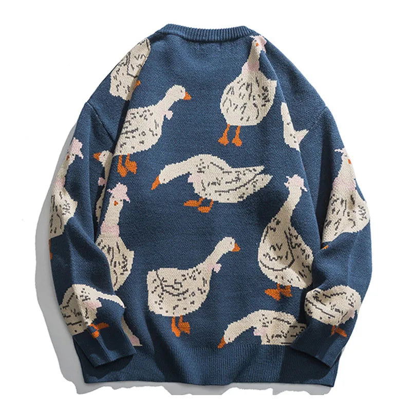 Querina Duck Mønstret Sweater – Dame Strik Sweater med Rund Hals