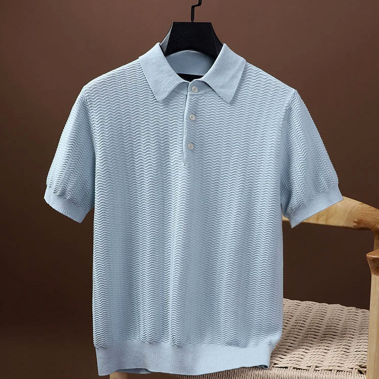 Aron | Structured knitted polo shirt with buttons at the front