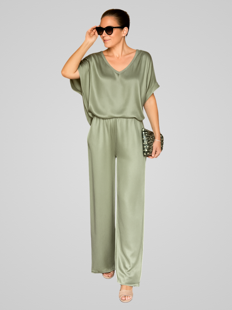 Élodie | Elegant Satin Set with Loose Top and Wide Pants for Women