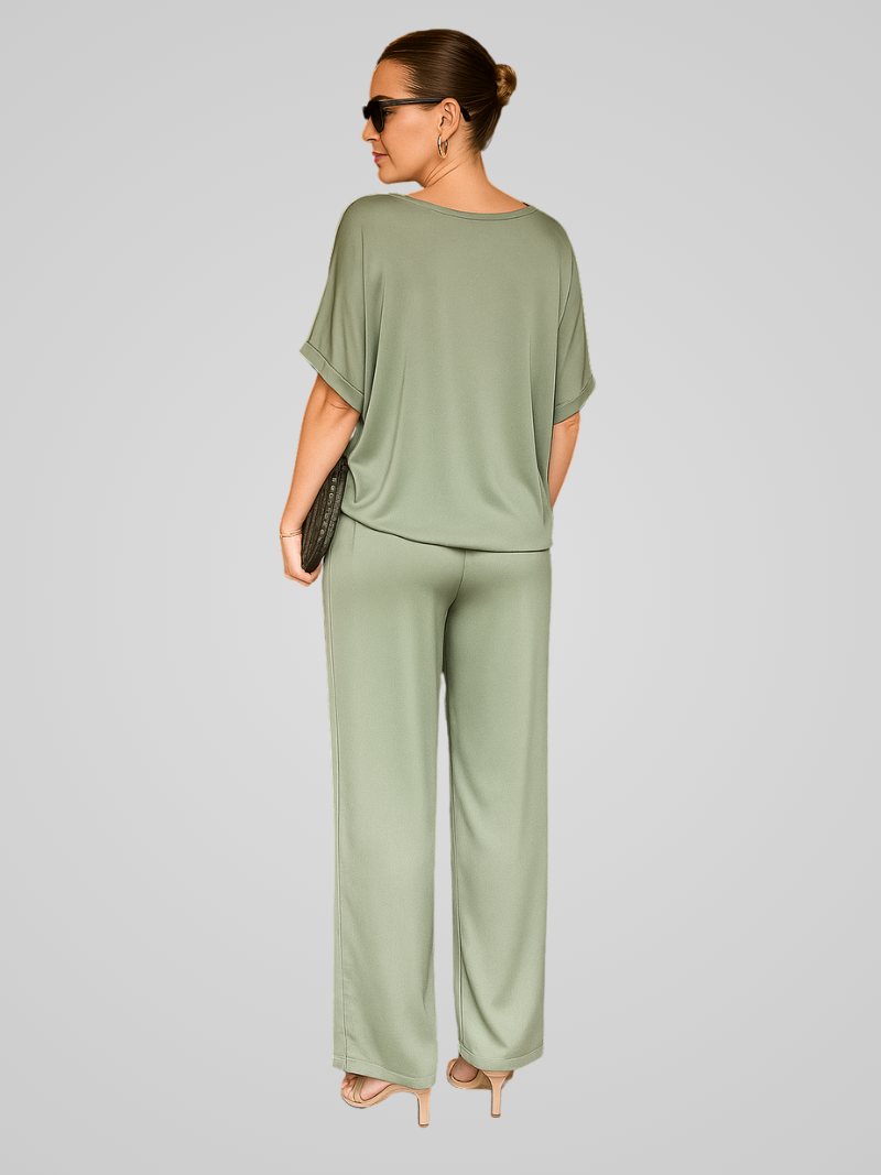 Élodie | Elegant Satin Set with Loose Top and Wide Pants for Women