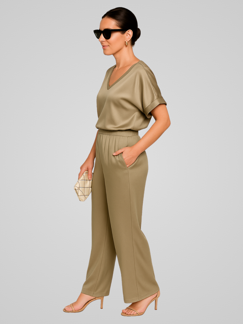 Élodie | Elegant Satin Set with Loose Top and Wide Pants for Women
