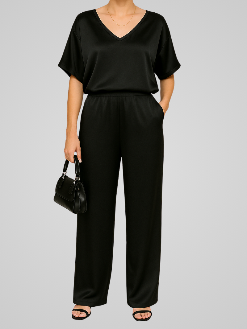 Élodie | Elegant Satin Set with Loose Top and Wide Pants for Women
