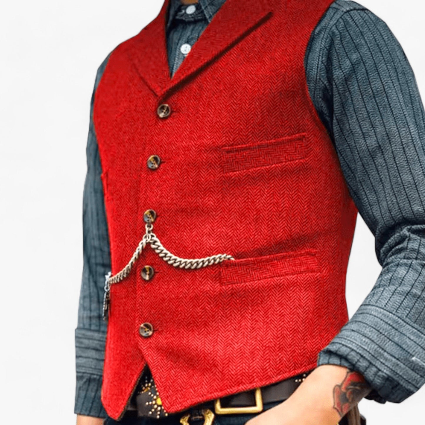 MARLOW™ | Men's Wool Vest with Classic Herringbone Design