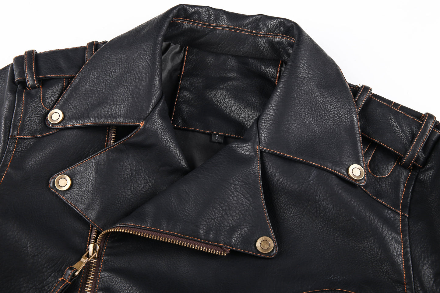 Men's Biker Jacket in Genuine Leather – Asymmetric Zipper and Belt