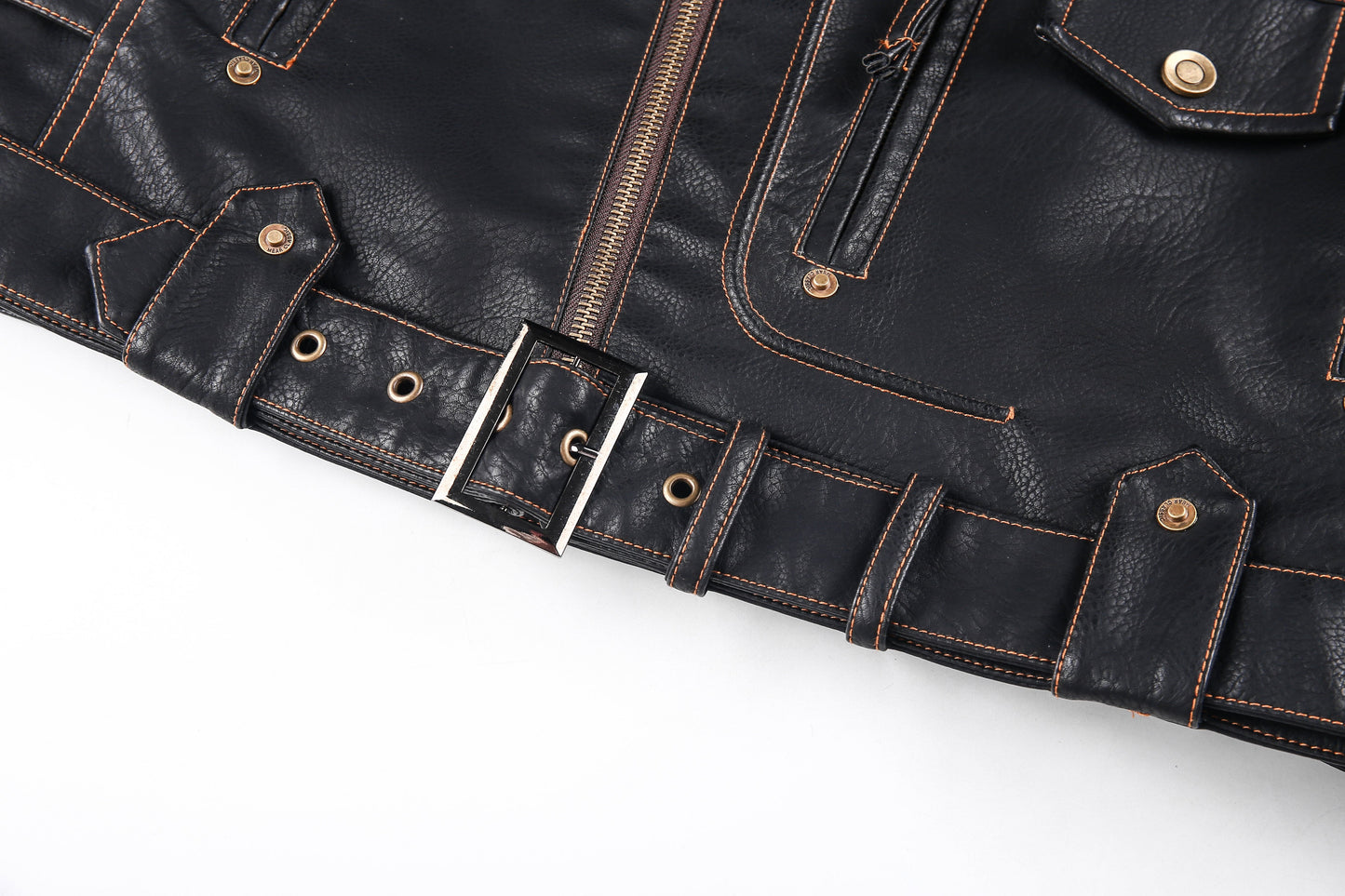 Men's Biker Jacket in Genuine Leather – Asymmetric Zipper and Belt
