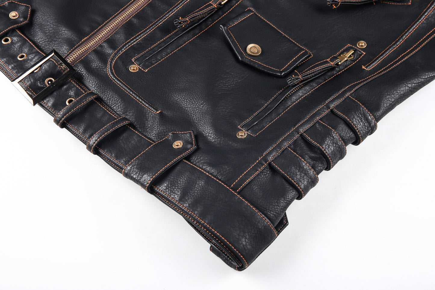 Men's Biker Jacket in Genuine Leather – Asymmetric Zipper and Belt
