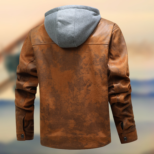 Herr Skinnjacka med Huva och Mjuk Foder – Knappstängning & Bröstfickor