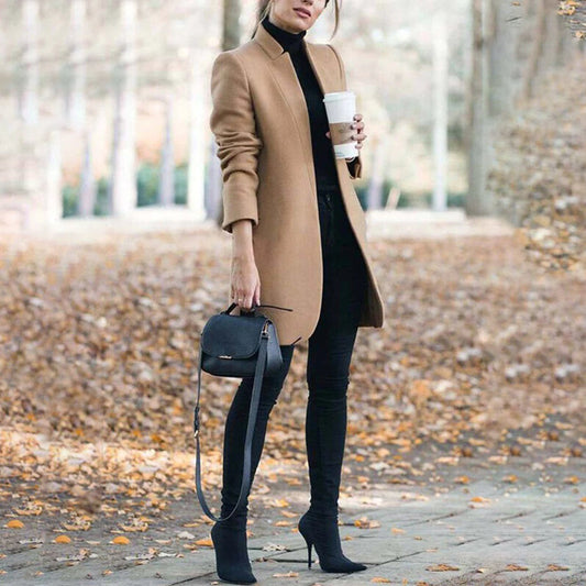 Felie | Long wool trench coat with stand-up collar