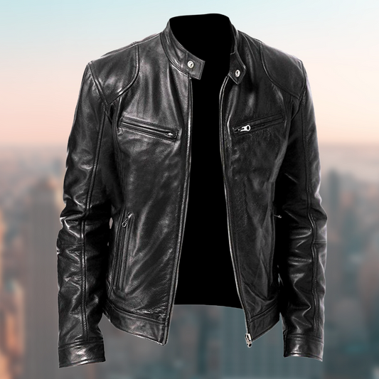 Alexander | Leather jacket with stand-up collar and front zipper