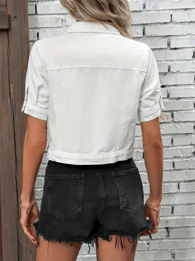 LINA™ | Short-sleeved Denim Jacket in 100% Cotton for Women