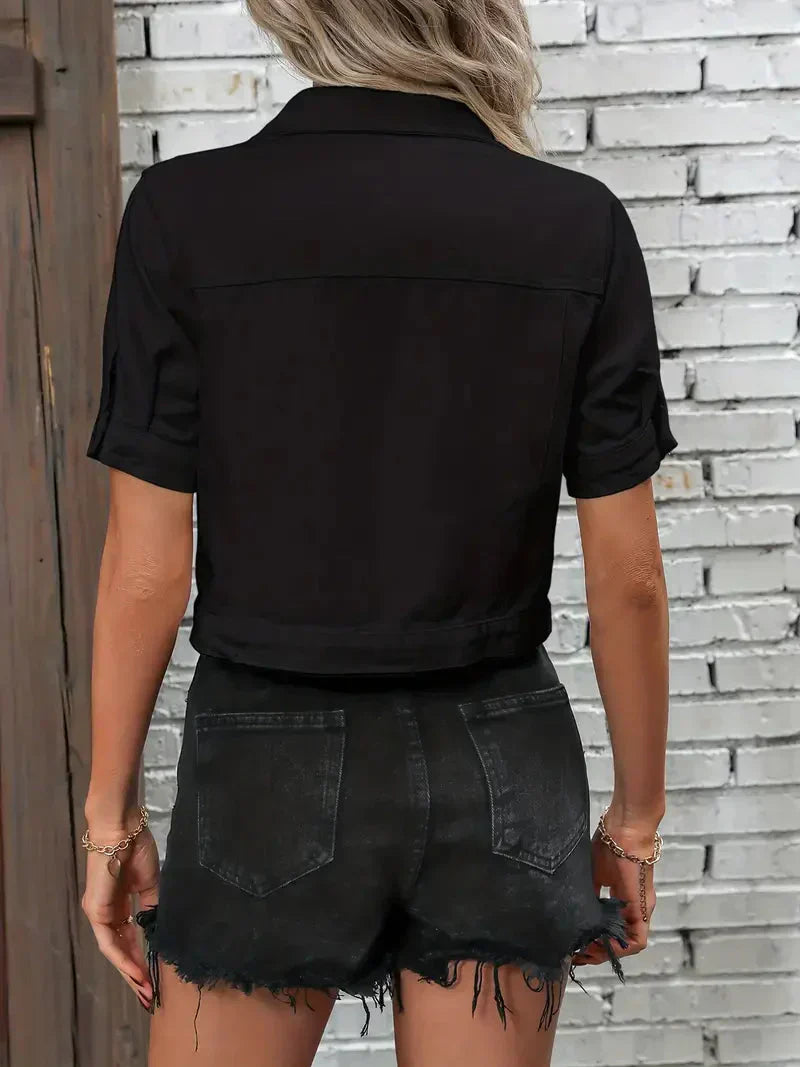 LINA™ | Short-sleeved Denim Jacket in 100% Cotton for Women