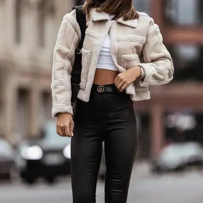 Elyssé Leather Jacket with Patchwork Design – Waterproof Outerwear
