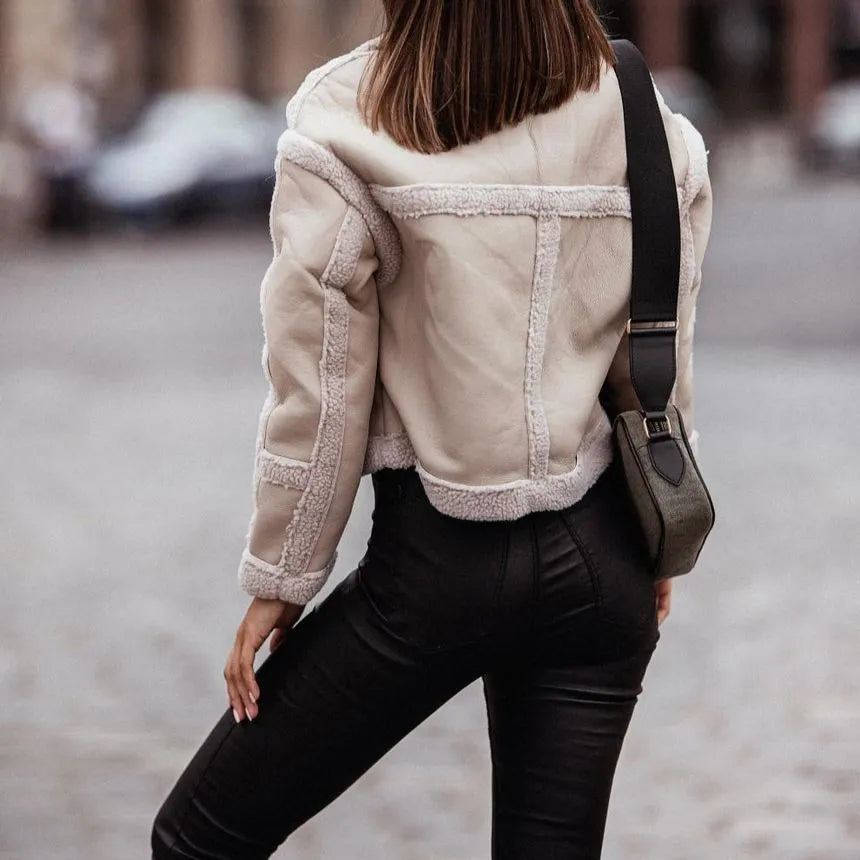 Elyssé Leather Jacket with Patchwork Design – Waterproof Outerwear
