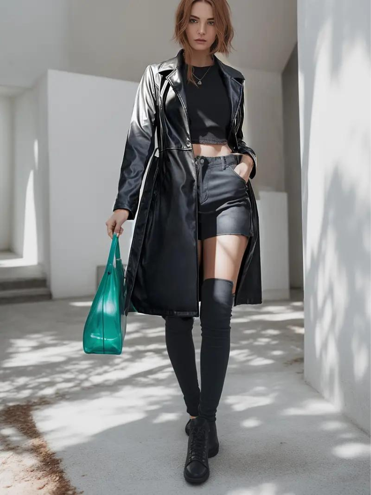 Laurel leather jacket | Trendy long leather jacket for women