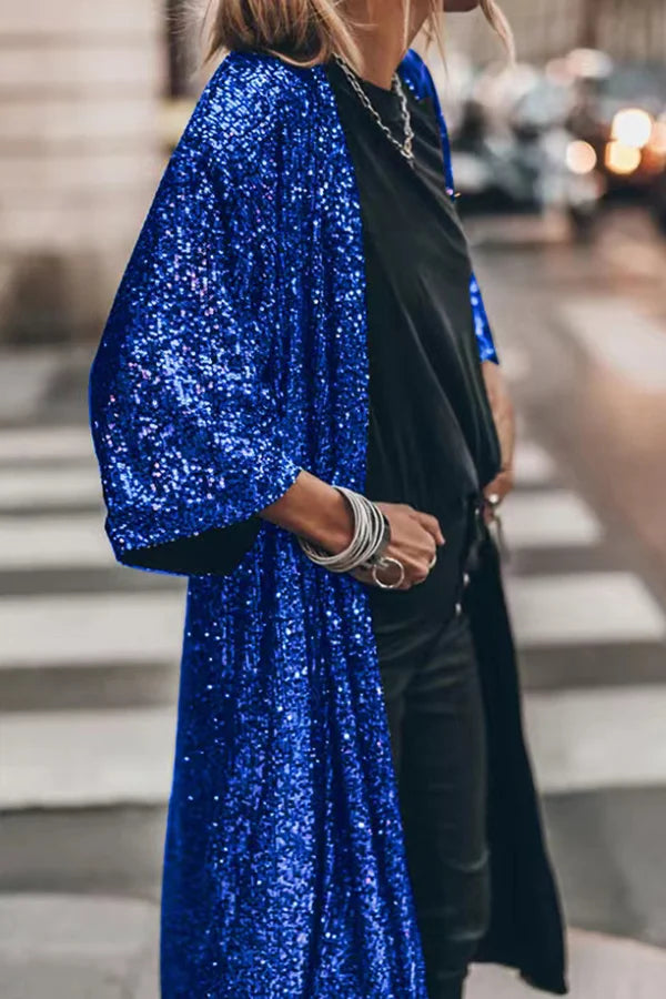 Lorah | Glittery Sequin Cardigan in Elegant Long Model