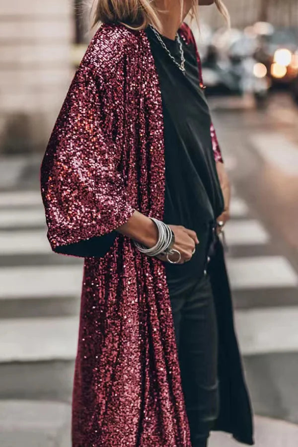 Lorah | Glittery Sequin Cardigan in Elegant Long Model