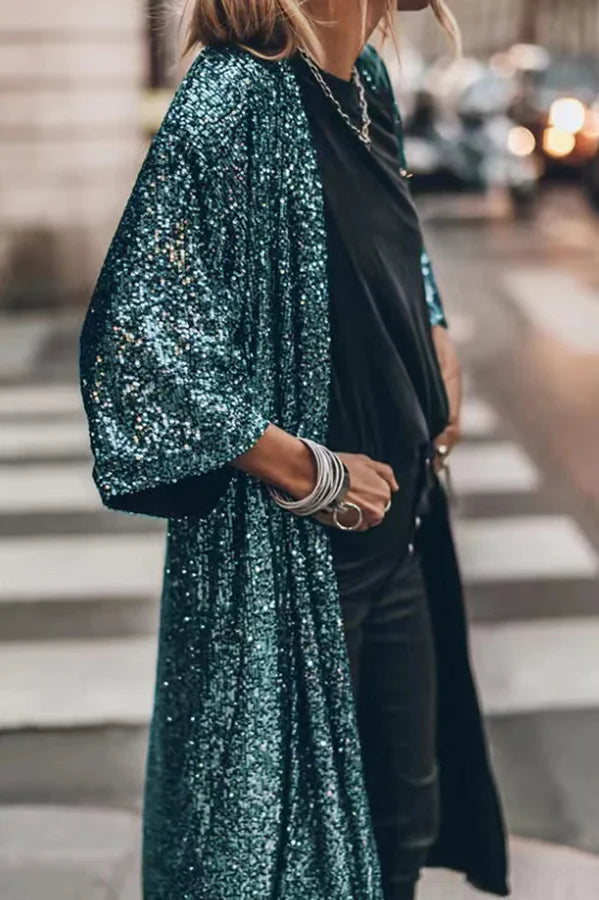 Lorah | Glittery Sequin Cardigan in Elegant Long Model
