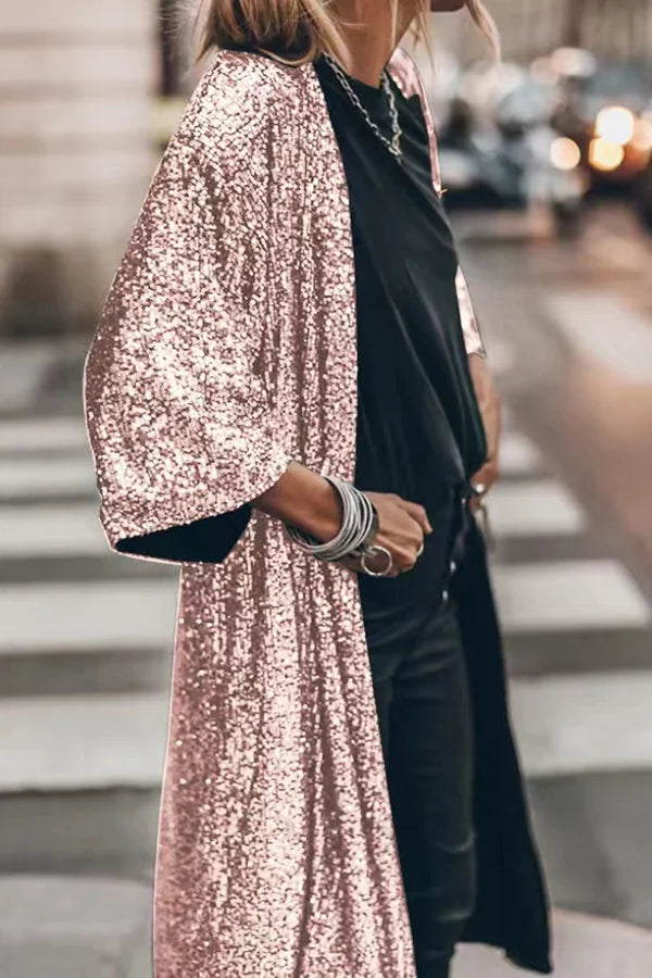 Lorah | Glittery Sequin Cardigan in Elegant Long Model