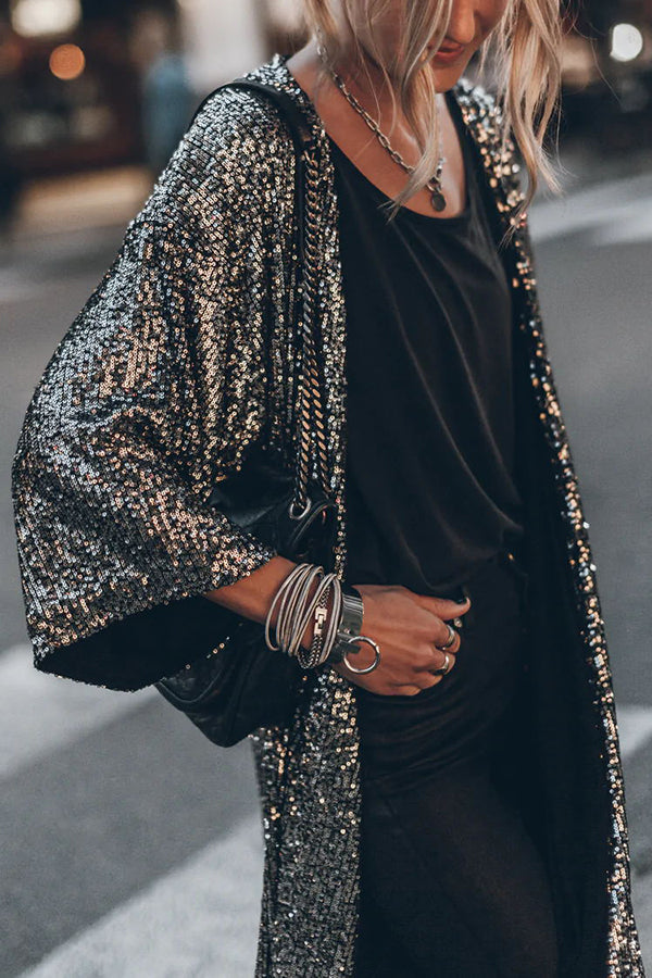 Lorah | Glittery Sequin Cardigan in Elegant Long Model