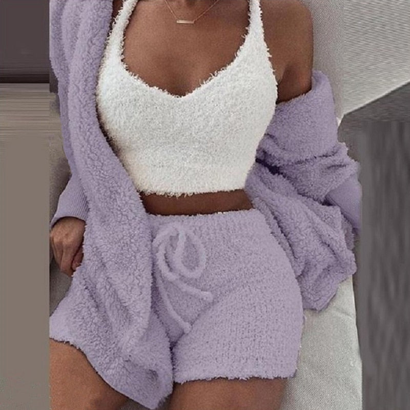 Elina™ | 3-delt Fluffy Lounge- & Pyjamassæt i Fleece