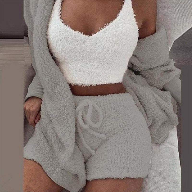 Elina™ | 3-delt Fluffy Lounge- & Pyjamassæt i Fleece