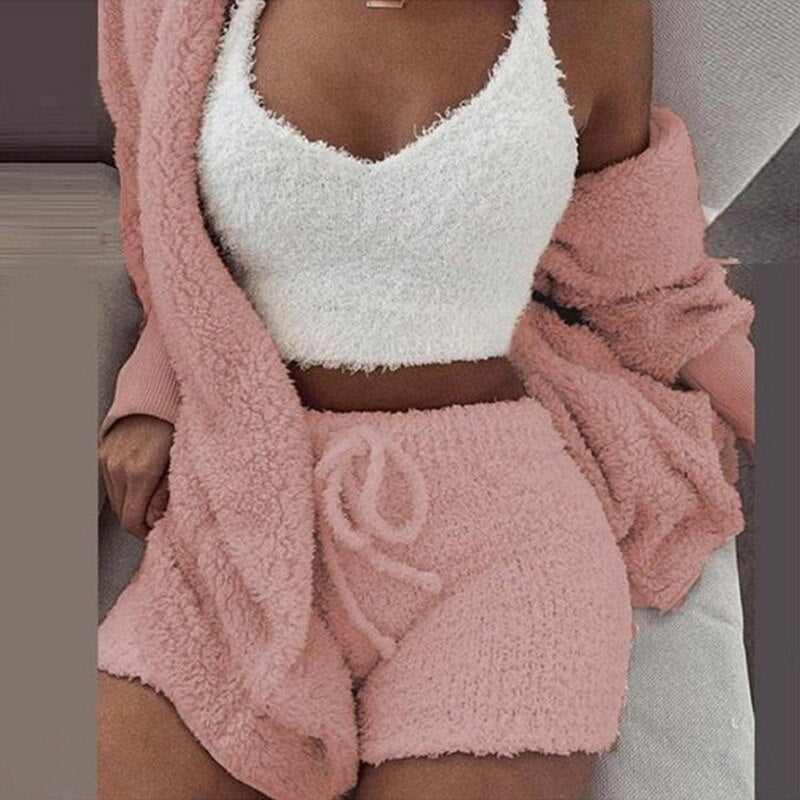 Elina™ | 3-delt Fluffy Lounge- & Pyjamassæt i Fleece