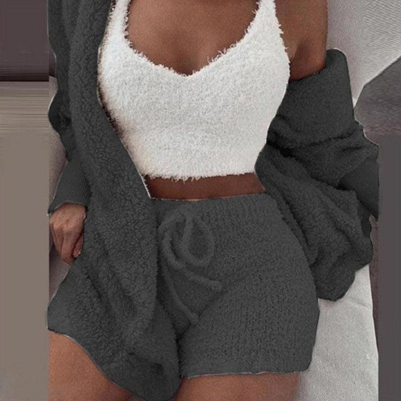 Elina™ | 3-delt Fluffy Lounge- & Pyjamassæt i Fleece