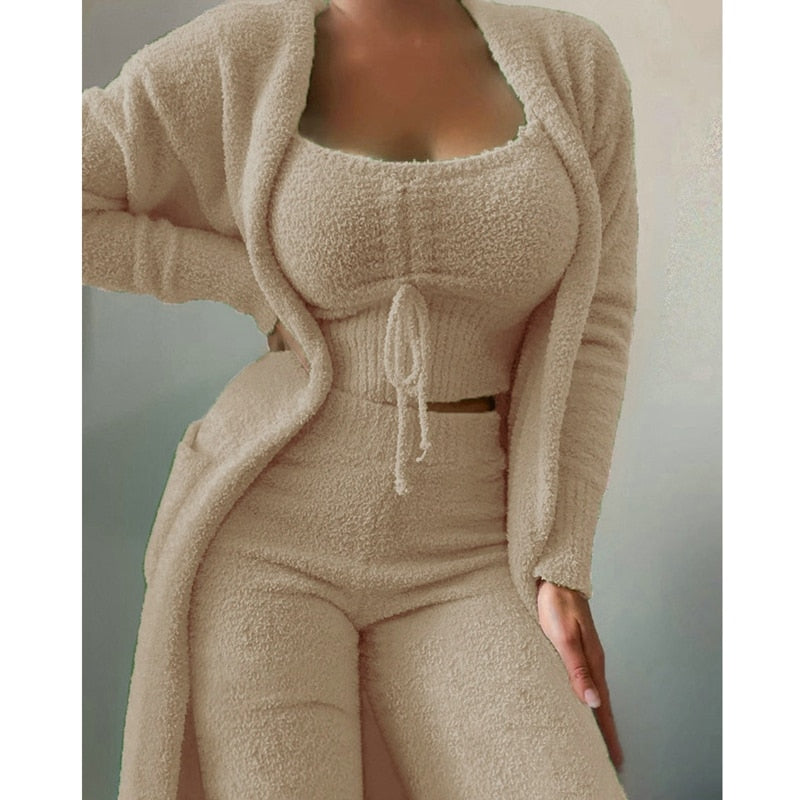 Elina™ | 3-delt Fluffy Lounge- & Pyjamassæt i Fleece