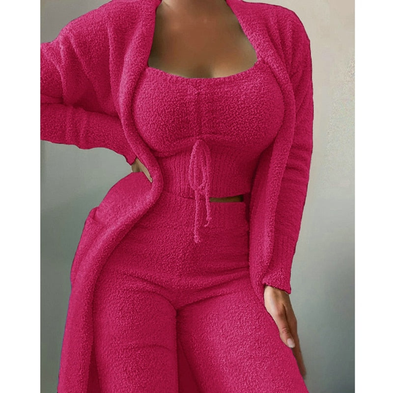 Elina™ | 3-delt Fluffy Lounge- & Pyjamassæt i Fleece