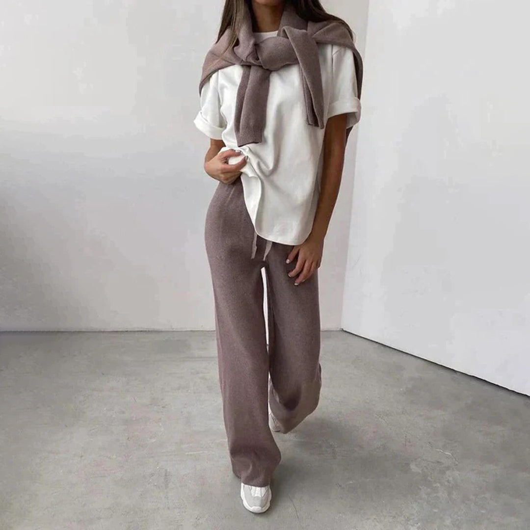 Mirea™ | Strikket lounge-sæt i cashmere-look med skildpaddeskjorte