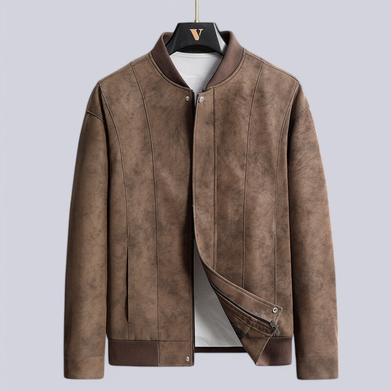 Stylish men's leather jacket – Zipper with snap button and comfortable ribbed edges