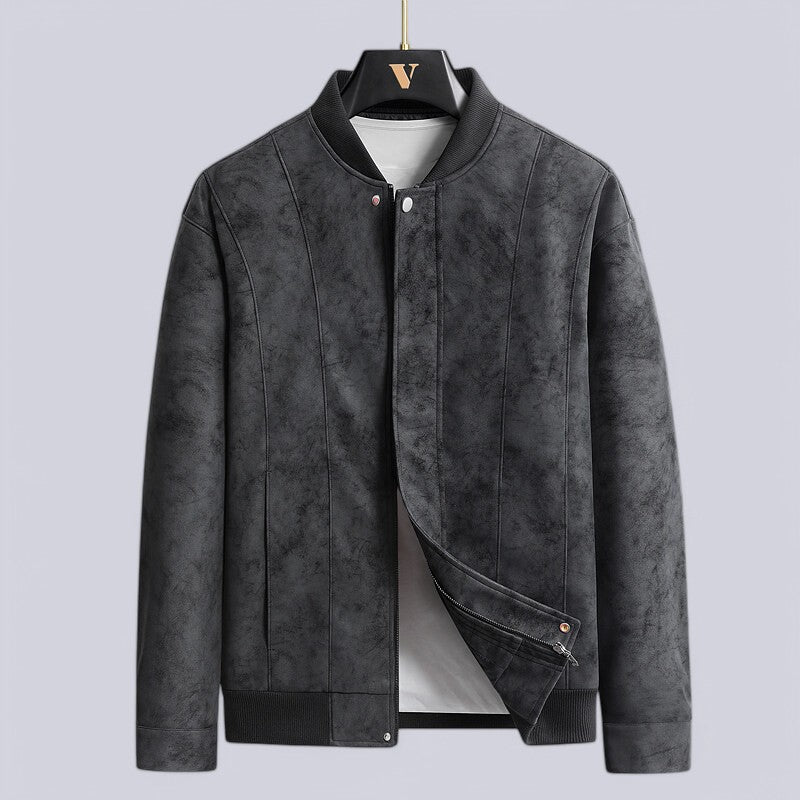 Stylish men's leather jacket – Zipper with snap button and comfortable ribbed edges