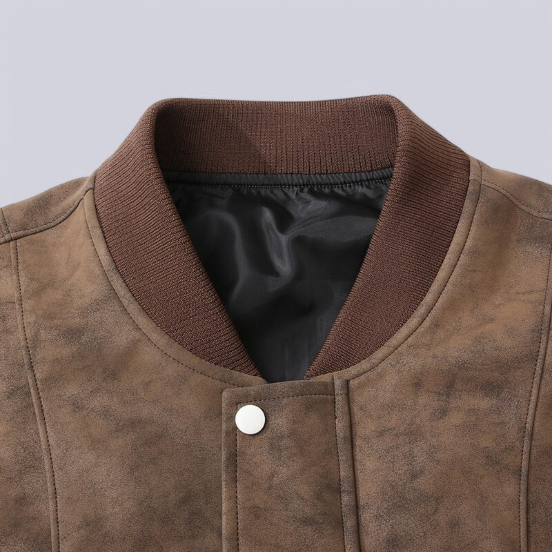 Stylish men's leather jacket – Zipper with snap button and comfortable ribbed edges