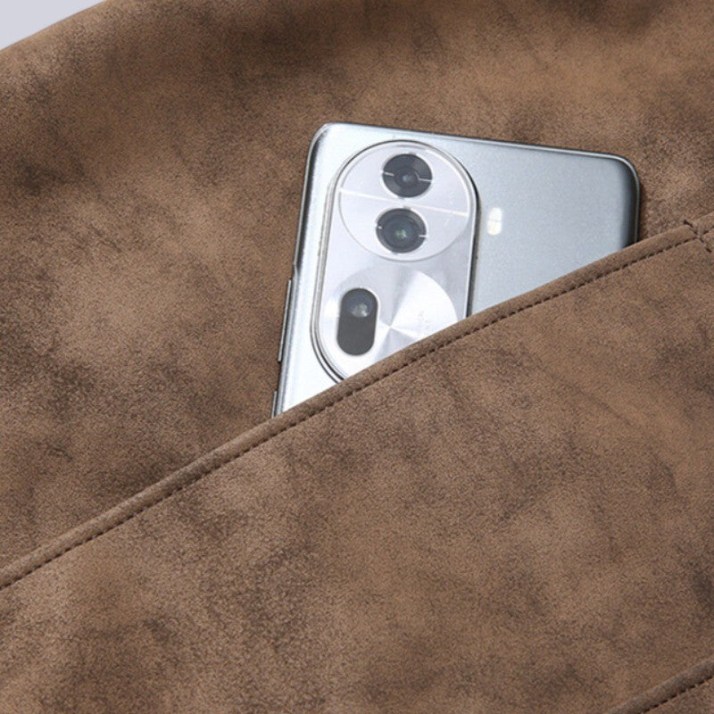 Stylish men's leather jacket – Zipper with snap button and comfortable ribbed edges