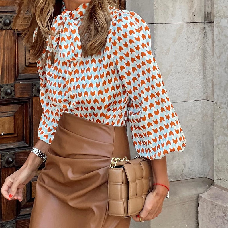 MIRJAM™ | Elegant blouse with bow & long sleeves