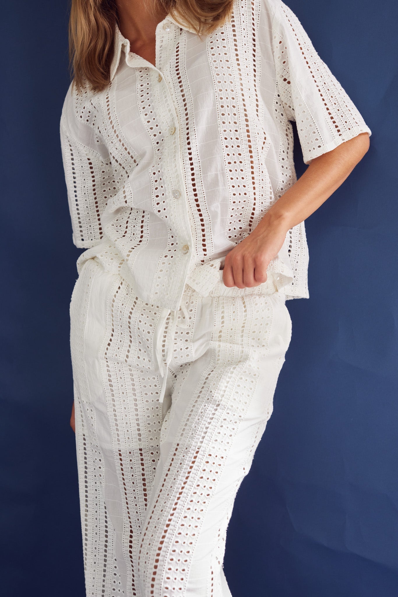 Valencia | Classic Lace Pants in White Cotton