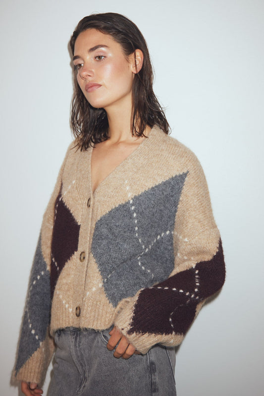 Annika Knitted Cardigan in Sand Melange – Elegant Sweater for Everyday Layering