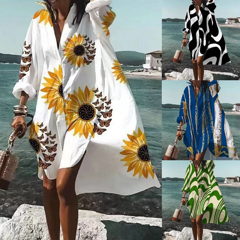 Elisa | Long-sleeved Dress with V-neckline and Abstract Pattern