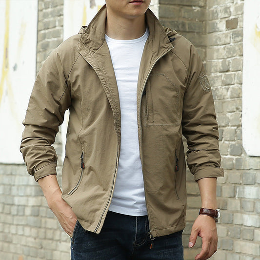 Mr. Lightweight Windbreaker with Hood and Zipper Pockets