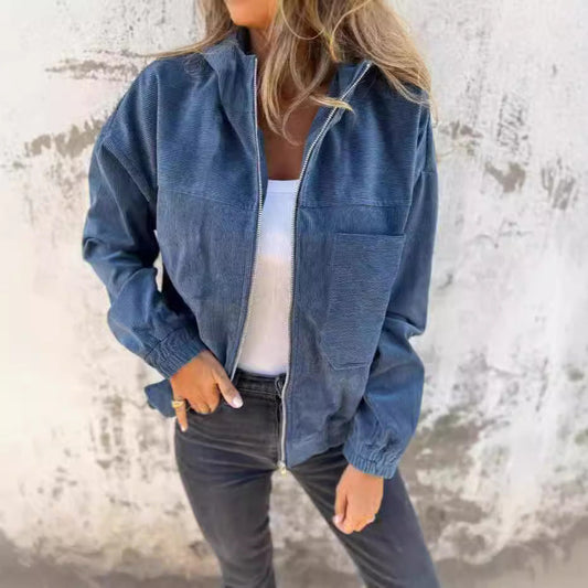 Down jacket with hood – Relaxed fit and soft corduroy ribbing
