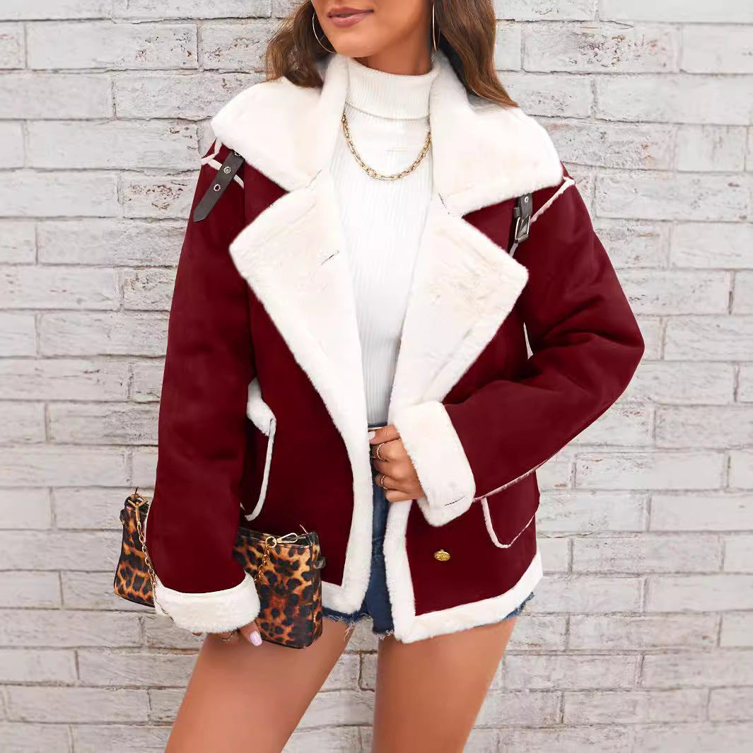 Oversize Faux Fur Jacket for Women – Double-Breasted Design