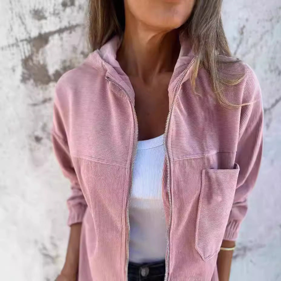 Down jacket with hood – Relaxed fit and soft corduroy ribbing