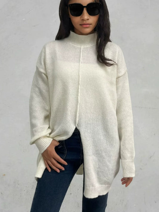 Annivelle – Oversized Wool Sweater with Half Turtleneck for Women