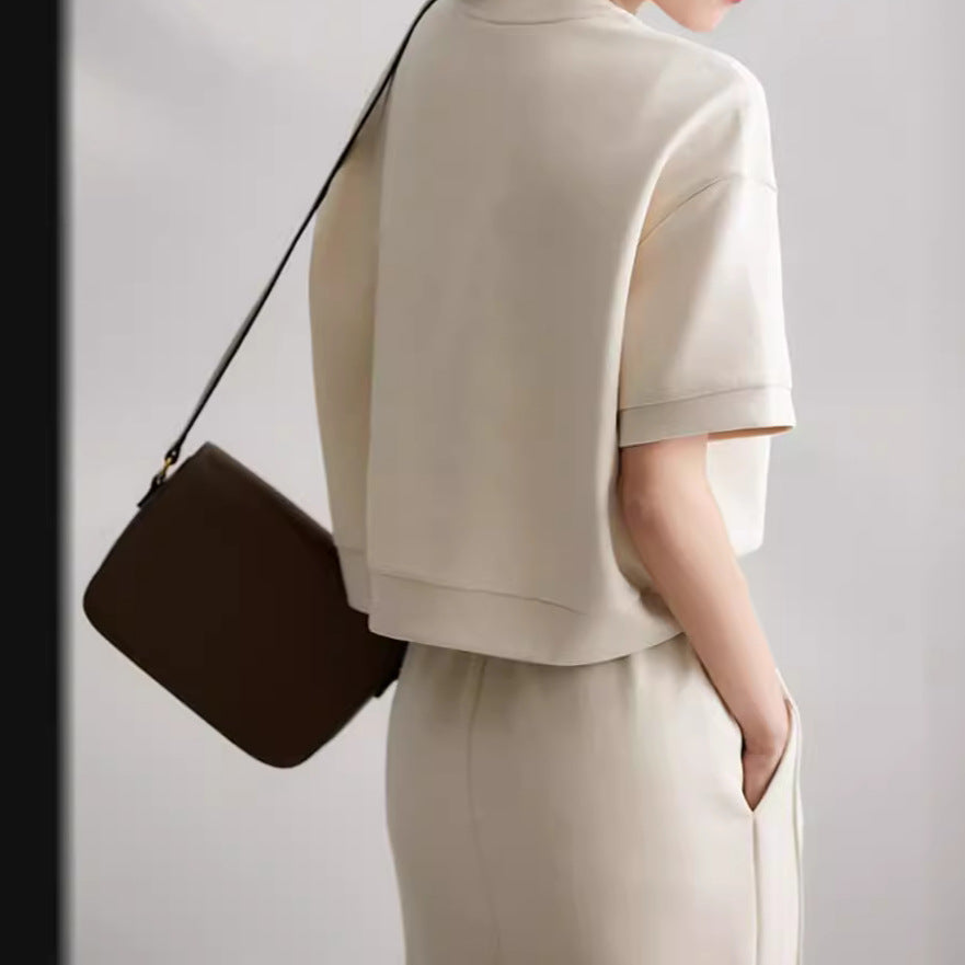 Liora | Two-piece Set in Cotton Blend with Midi Skirt and Short-sleeved Top