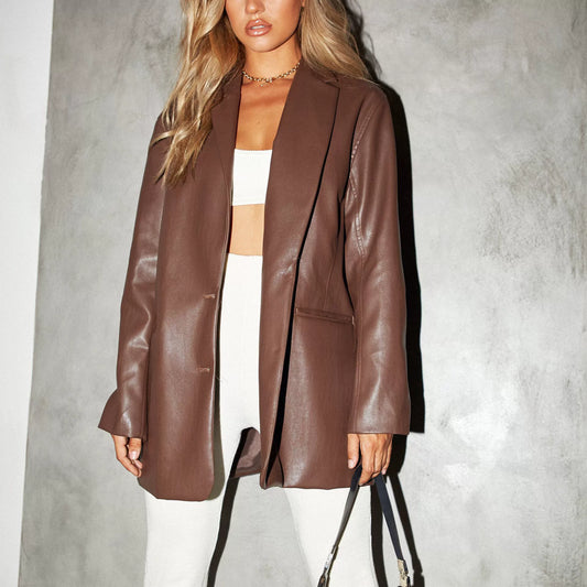 Birgitte – Oversized Blazer in Synthetic Leather with Long-Sleeved Fit