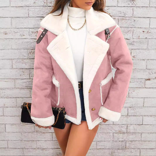 Oversize Faux Fur Jacket for Women – Double-Breasted Design