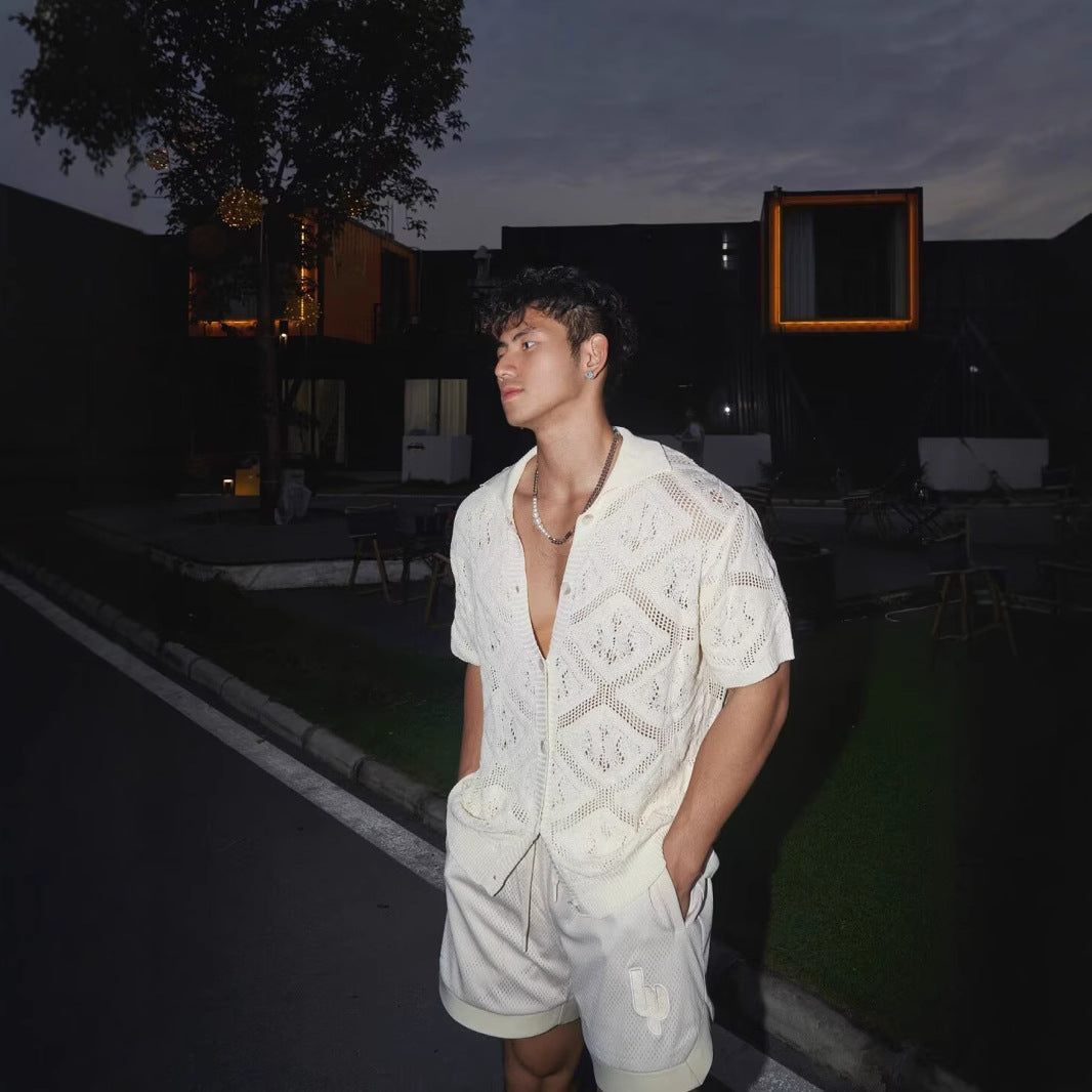 NOAH | Knitted Men's Cardigan with Lace Structure and Oversized Fit