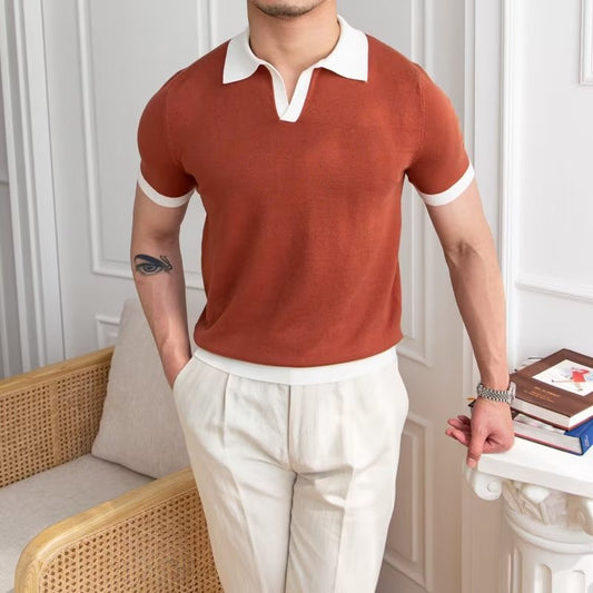 Emilio | Short-sleeved polo shirt with contrast collar and ribbed edges