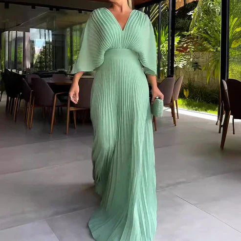 VIOLA™ | Ribbed Dress with V-neckline in Light Polyester